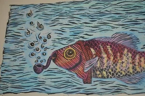Peces Fumando Divertido Extraño Oscuro Abstracto Surrealista Firmado # Impresión Artística De Colección Años 90 - Imagen 1 de 12