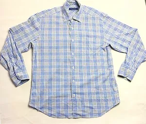 Tommy Bahama Button Down Blue Grey Check Combo Silk Cotton Blend Mens Medium - Picture 1 of 10