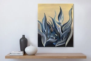 Exotic leaves neutral colors minimalist original painting for kids room - Picture 1 of 11