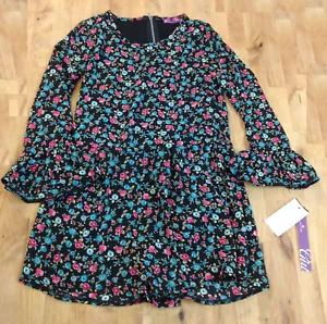 Aqua Girls Floral Romper, Black/Teal/Pink, Size S - Picture 1 of 1