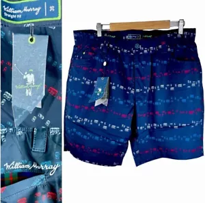 William Murray Neu 36 Suds & Streifen gerade Passform Golfshorts blau Taschen Reißverschluss L - Bild 1 von 24