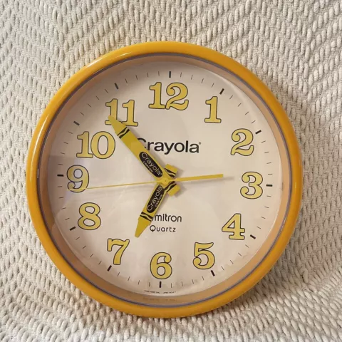 Vintage Crayola Crayons Yellow Clock Binney Smith Armitron Classroom School Cover