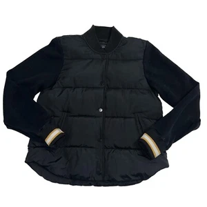 Abercrombie & Fitch Women's Black Bomber Puffer Jacket Size Small Snap Closure - Picture 1 of 9