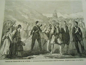 Gravure 1863 - Bosnie arrestation des fauteurs des attaques contre les chrétiens - Picture 1 of 1