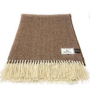 100% Wool Blanket/Throw/Rug Chestnut Brown & Cream Herringbone