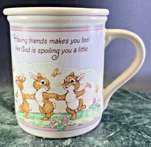 Compagni di tazza animali vintage caratteristici 1986 - Avere amici - Tazza da tè caffè con coperchio - Foto 1 di 7
