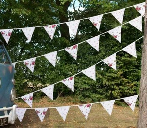 100% Cotone - Casetta Floreale - Bandiere Double Sided 10m/33 - Cotone Bunting Co - Foto 1 di 2