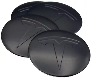 (PACK OF 4) Tesla Wheel Center Cap Decals Emblems Sticker 2.20" 56mm size BLACK - Picture 1 of 8