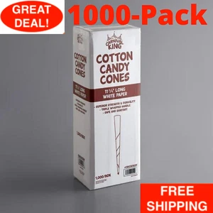 (1000-Pack) Carnival King Plain White Paper Cotton Candy Cones Sturdy Design - Picture 1 of 12