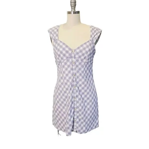 Saylor Gingham Plaid Mini Dress Lavender Medium Cottagecore Coquette 90s Beach - Bild 1 von 7