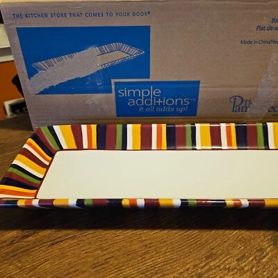 Pampered Chef Simple Additions Rectangular Serving Retired Platter Stripes 15" - Image 1 of 4