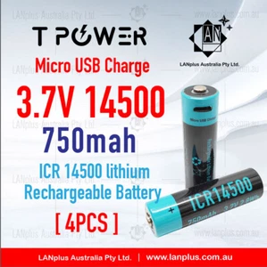 4x T power AA Size 3.7v ICR14500 750mAh Rechargeable li-ion Battery USB Port - Picture 1 of 7