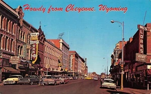 16th St. Star Sporting Goods Vtg Cars Street Scene Cheyenne, WY 1950's Postcard - Picture 1 of 2