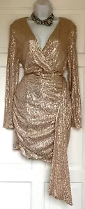 QUIZ SHIMMERING GOLD SEQUINS COCKTAILS OCCASION PARTY DRESS SIZE 16 - Picture 1 of 6