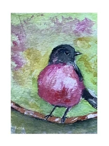 Painting Gouache Aceo Original By Kenna Bird 2.5” X 3.5” Signed - Picture 1 of 4