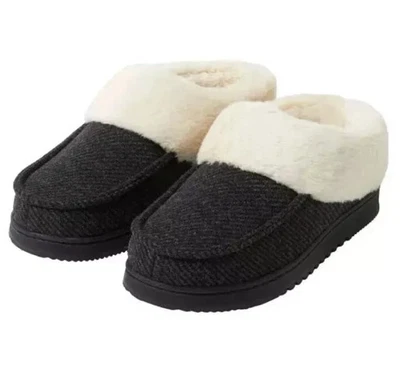Dearfoams Women's Clog Slipper Black Faux Fur Memory Foam Total Comfort Sz M 7-8 - Image 1 of 4