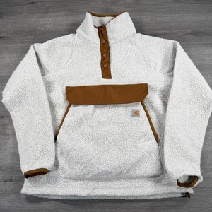 Carhartt Sherpa Fleece Pullover Damen XS weiß Druckknopf Kängurutasche 104922 - Bild 1 von 8