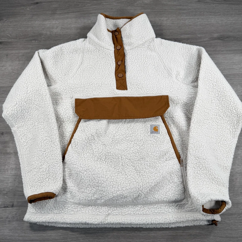 Pullover polar Carhartt Sherpa para mujer XS blanco bolsillo canguro a presión 104922 Foto 1 de 4