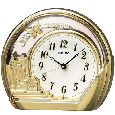 Seiko Clock PW428G, Gold Glossy Table Clock, Dimensions: 18.4 x 21.2 x 7.5 cm - Image 1 of 2