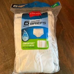 Hanes Boys 6 Pack White Tagless Briefs Underwear Small, Medium, or Large - Picture 1 of 4