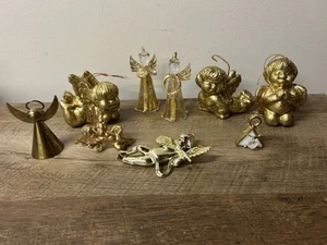 Vintage Lot Of 9 Vintage Gold Angel Christmas Ornaments Cherubs - Picture 1 of 5