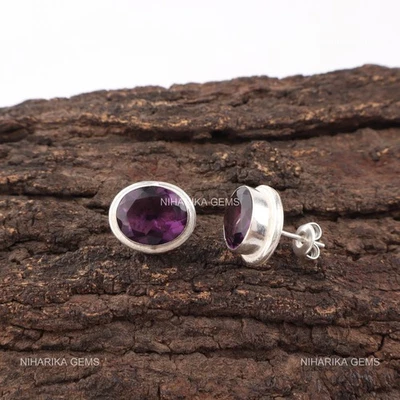 Argento Sterling Ovale Ametista Gemma Figlia Goccia Gancio Nero Friday Orecchini - Immagine 1 di 4