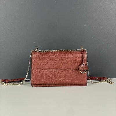 Oroton Forte Burgundy Crossbody Croc Bag Gold Hardware Exc Condition Bag Charm - Image 1 of 4