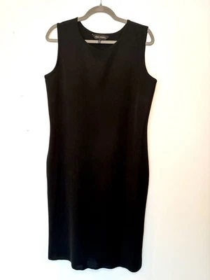 MING WANG Essential Classic Basic Black Knit Tank Sheath Midi Dress Size LARGE - Image 1 of 4