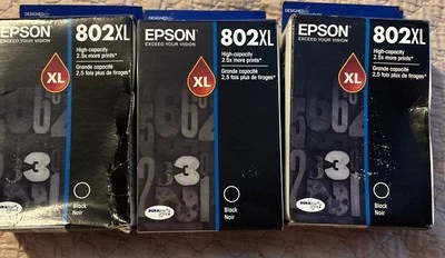(3) Epson 802XL - Black Ink Cartridges - Dented Boxes - Image 1 of 2