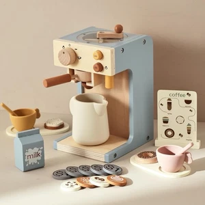 Wooden Toy Coffee Maker Playset, Kids Pretend Coffee Machine for Toddlers - Picture 1 of 8
