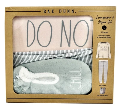 睡衣拖鞋盒装休闲服套装女式 L 粉色灰色请勿打扰 Rae Dunn — 第 1/4 张图片
