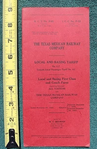 1942 Texas Mexican Railway Basing Tariffs First Class & Coach Railroad Fares TX - Picture 1 of 10