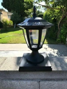 Set Of 2 Solar Black Hexagon Cap Light With White SMD LED For 4"x4" Fence Post - Picture 1 of 3