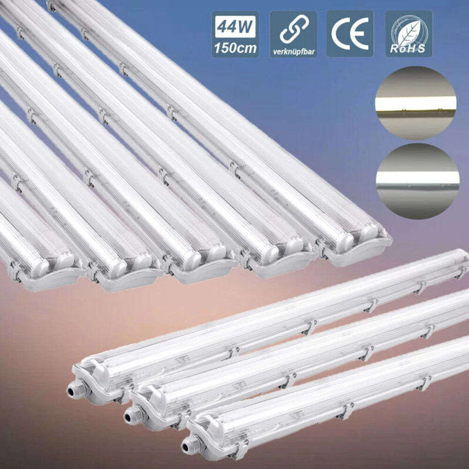 GOWTALL 4FT 5FT IP65 LED Strip Lights Batten Tube Light Office Shop Garage Ceiling Lamp