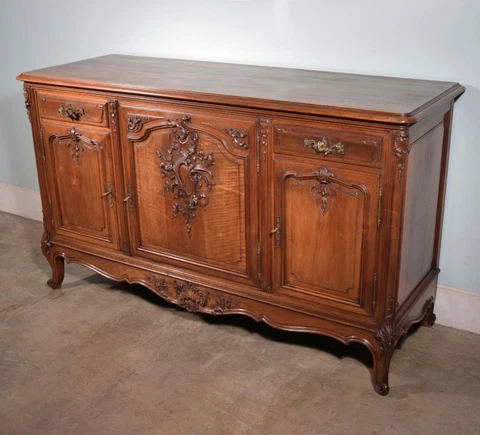 *Antique French Louis XV Cabinet/Sideboard, in Highly Carved Solid Walnut Wood Cover
