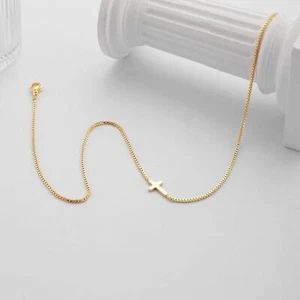 Collana Croce da Donna, Oro Vero 14K Croce Ciondolo Catena Fede Regalo Cristiano - Foto 1 di 7