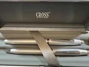 Cross 2000 Fountain & Ballpoint Pen Gray Duo Rhodium Plated Nib “M” USA New Rare - Picture 1 of 4