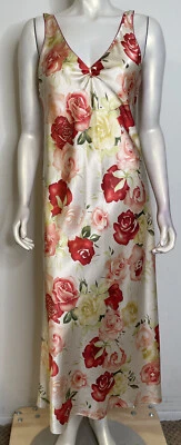 Oscar de la Renta Rosas Rojas Floral Chemise S Vestido Sin Mangas Camisón Satinado Pequeño Foto 1 de 4