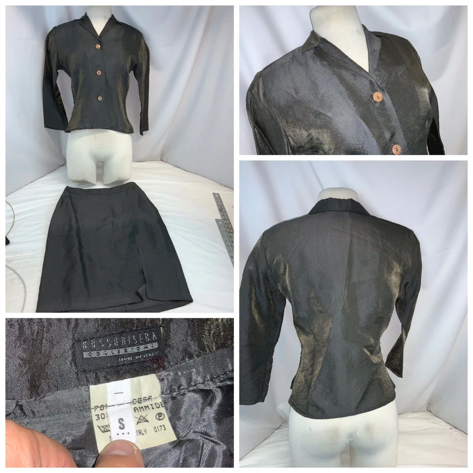 Rossodisera Skirt Suit S Gray Green Viscose Nylon 3 Button Italy YGI J0-205 - Image 1 of 4