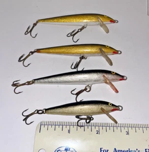 4 Original Rapala Floating Minnow Lures Three-F9 & One-F-7 Silver & Gold-Finland - Picture 1 of 4