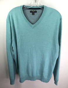 Club Room Men's V-Neck Merino Wool Blend Sweater Sz L Turquoise Green EUC - Picture 1 of 6