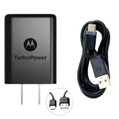 Motorola USB Travel Turbo Power Charger Adapter 15W USB C Cable for Droid 3Amps - Image 1 of 4