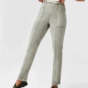 Pantalone Spanx Elasticizzato Twill Gamba Dritta in Olio di Oliva Donna Taglia Large Nuovo con etichette - Foto 1 di 12