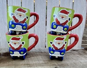 4 Weihnachtsmann WEIHNACHTEN 3D Becher Tassen Reiten im Auto auf Rädern Keramik NEU - Bild 1 von 20