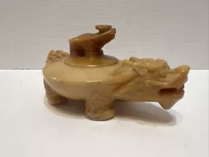 Chinese Hand Carved Agate Lidded DRAGON TURTLE Box Incense Burner Figurine Base - Picture 1 of 24