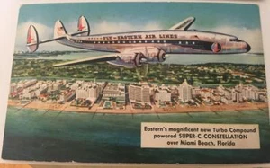 Eastern Airlines Super-C Constellation Airplane Vtg Postcard Miami Beach Unused - Picture 1 of 2