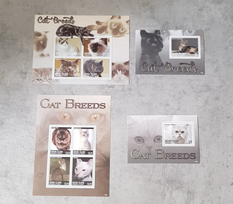 UNION ISLAND GRENADINES OF ST.VINCENT -CATS BREEDS&2 M/SHEETS &2 BLOCKS MNH - Image 1 of 1