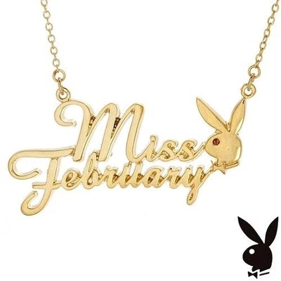 Playboy Necklace MISS FEBRUARY Bunny Pendant Gold Plated Playmate of the Month - Image 1 of 4