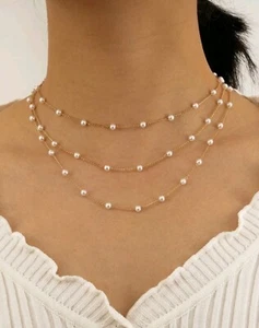 Gorgeous Choker Necklace Faux Pearl Decor Layered Necklace - Picture 1 of 3