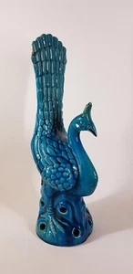 Large Antique Chinese Japanese Turquoise Blue Ceramic Peacock Figure 35cm Tall - Picture 1 of 16